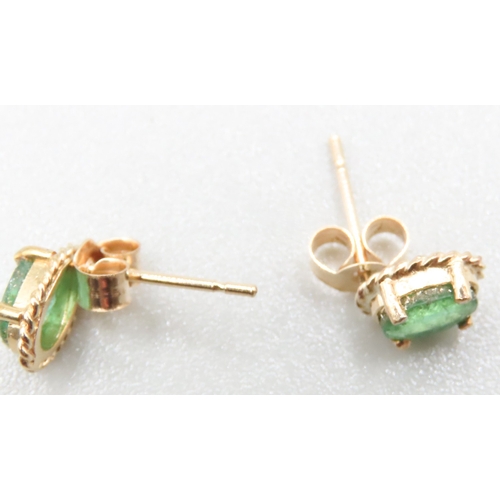 365 - Pair of Emerald Set Ladies Single Stone Earrings Mounted in 9 Carat Yellow Gold 5mm High