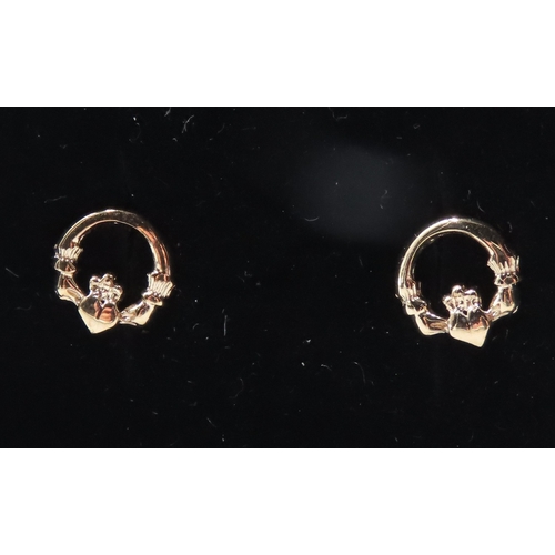 366 - Pair of 9 Carat Yellow Gold Claddagh Earrings 8mm High