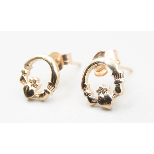 366 - Pair of 9 Carat Yellow Gold Claddagh Earrings 8mm High