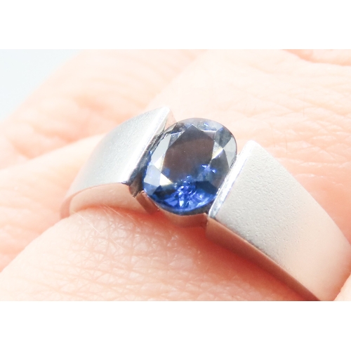 377 - Sapphire Set Single Stone Ring Mounted in 14 Carat White Gold Ring Size O