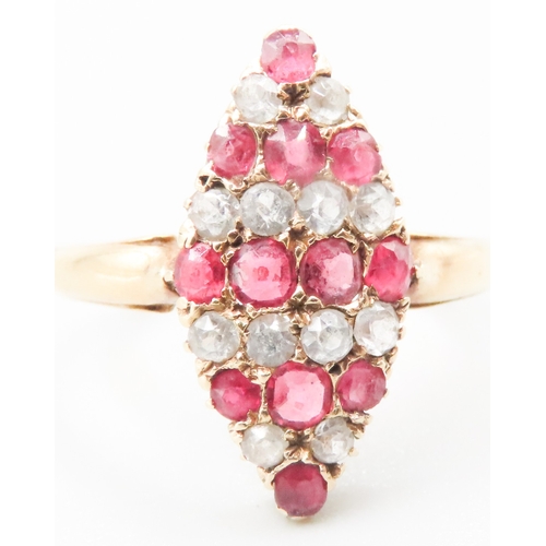 378 - Ruby and Diamond Set Marquise Form Cluster Ring Attractively Detailed Mounted in 18 Carat Yellow Gol... 