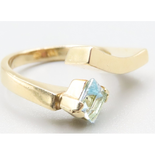 379 - Unusual Form Square Cut Aquamarine Single Stone Set Wraparound Ring Mounted in 18 Carat Yellow Gold ... 