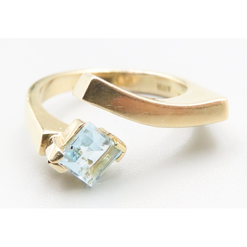 379 - Unusual Form Square Cut Aquamarine Single Stone Set Wraparound Ring Mounted in 18 Carat Yellow Gold ... 