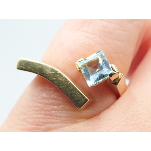 379 - Unusual Form Square Cut Aquamarine Single Stone Set Wraparound Ring Mounted in 18 Carat Yellow Gold ... 