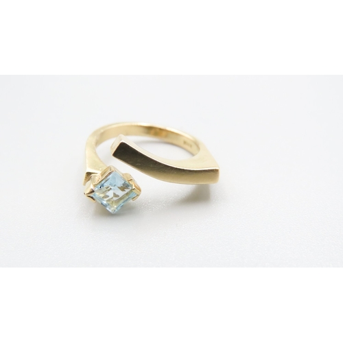 379 - Unusual Form Square Cut Aquamarine Single Stone Set Wraparound Ring Mounted in 18 Carat Yellow Gold ... 