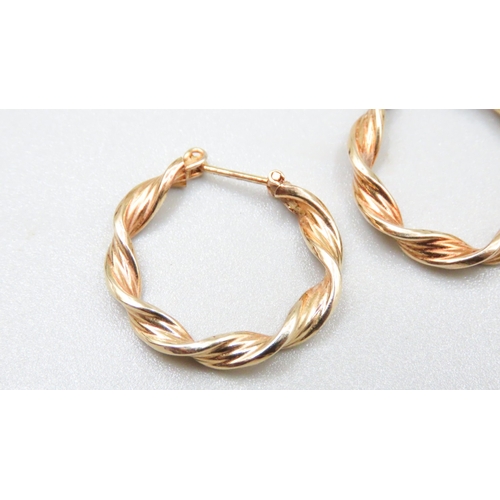 38 - Pair of 9 Carat Yellow Gold Twist Form Hoop Earrings 2cm High