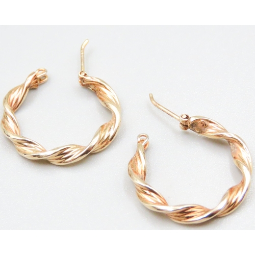 38 - Pair of 9 Carat Yellow Gold Twist Form Hoop Earrings 2cm High