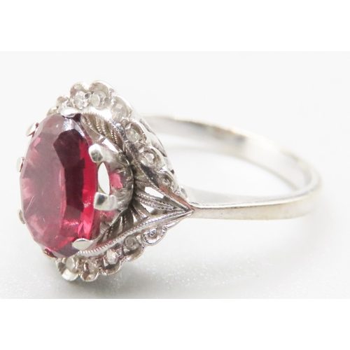 380 - Russian Ruby and Diamond Set Ring Finely Detailed Mounted in 18 Carat White Gold Ring Size L