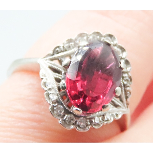 380 - Russian Ruby and Diamond Set Ring Finely Detailed Mounted in 18 Carat White Gold Ring Size L