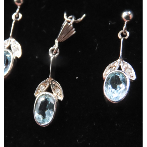 385 - Pair of Aquamarine and Diamond Set Ladies Drop Earrings Mounted in 9 Carat White Gold 1.5cm High wit... 