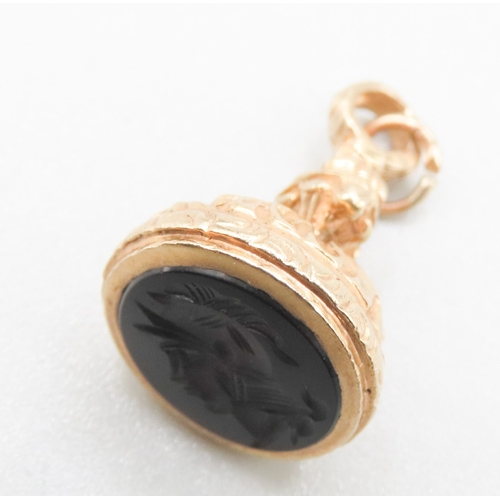 386 - Black Onyx Set Fob Pendant Mounted in 9 Carat Yellow Gold 2cm Drop