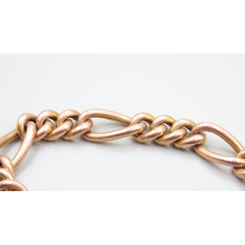 390 - 9 Carat Rose Gold Figaro Link Bracelet with Yellow Gold Incised Detailing Heart Form Clasp 18.5cm Lo... 