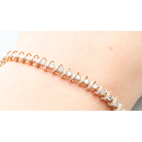 392 - Ladies Diamond Set Fancy Link Bracelet Mounted in 18 Carat Yellow Gold Finely Detailed 18cm Long