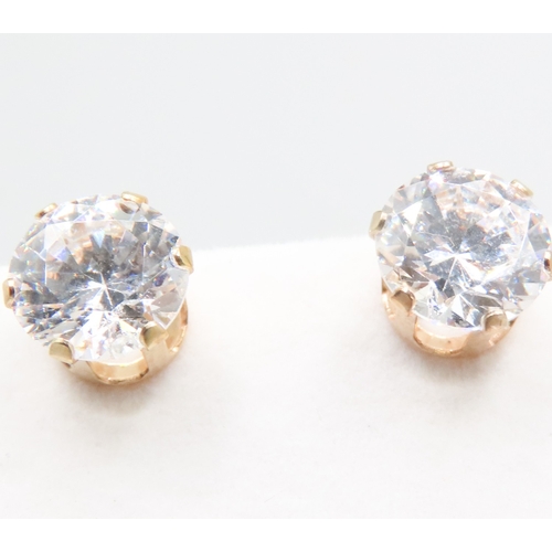 396 - Pair of Gemstone Set Ladies 9 Carat Yellow Gold Earrings 1cm High As New Unworn Jewellery Shop Dispe... 