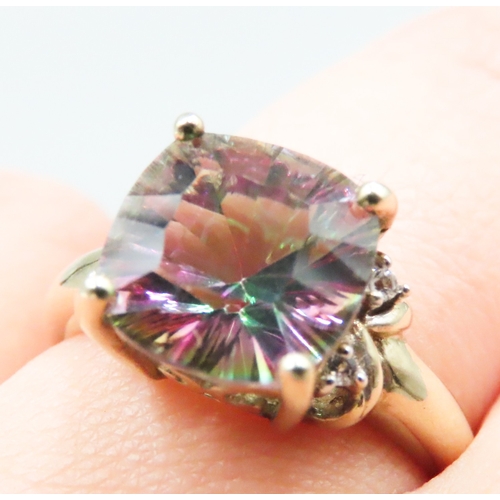 4 - Mystic Topaz Basket Set Ring Mounted in 9 Carat Yellow Gold Further Diamond Inset to Shoulders Ring ... 