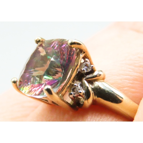 4 - Mystic Topaz Basket Set Ring Mounted in 9 Carat Yellow Gold Further Diamond Inset to Shoulders Ring ... 