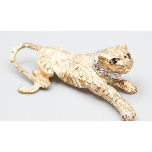 41 - 9 Carat Yellow Gold Diamond Set Panther Brooch 5cm Wide