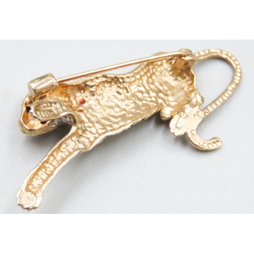 41 - 9 Carat Yellow Gold Diamond Set Panther Brooch 5cm Wide