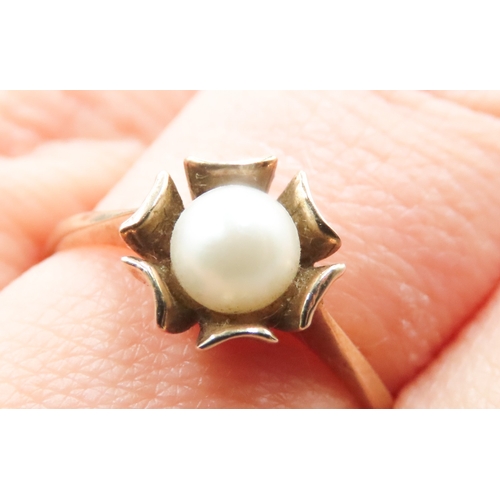 413 - Pearl Set Flower Form Ring Mounted in 9 Carat Yellow Gold Ring Size O As New Unworn Jewellery Shop D... 