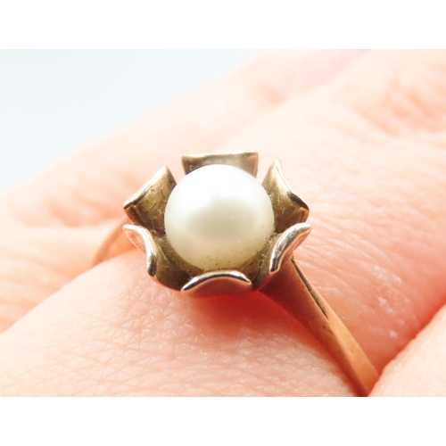 413 - Pearl Set Flower Form Ring Mounted in 9 Carat Yellow Gold Ring Size O As New Unworn Jewellery Shop D... 