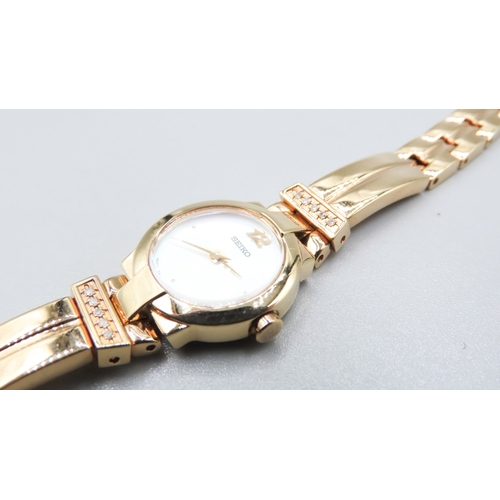 422 - Seiko Gold Tone Japan Movement Ladies Wristwatch Mother of Pearl Dial Diamond Inset As New Unworn As... 