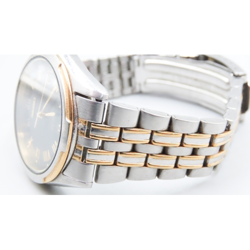 427 - Seiko Solar Movement Bi-Metal Gentleman's Wristwatch Day Date Aperture Articulated Bracelet