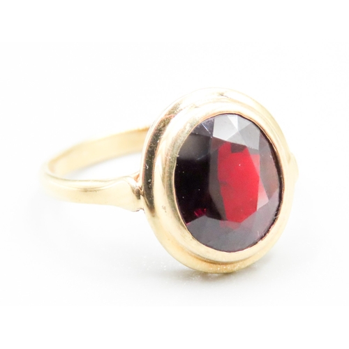 449 - Bezel Set Red Garnet Single Stone Ring Attractively Detailed Mounted on 18 Carat Yellow Gold Ring Si... 