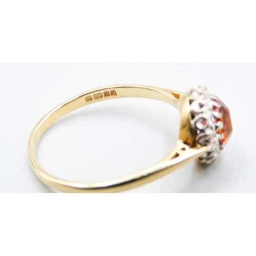 454 - Fire Opal Centre Stone Ring with Diamond Set Halo Surround Mounted in 18 Carat Yellow Gold Ring Size... 