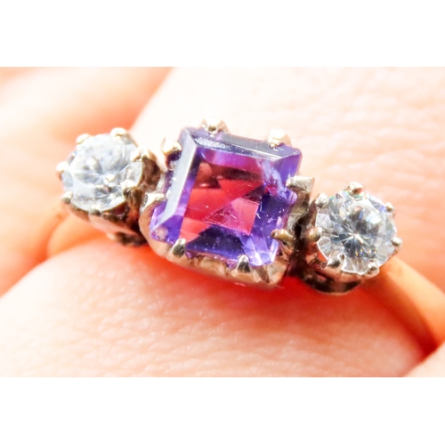 455 - Amethyst and Gemstone Three Stone Ring Mounted in 18 Carat Yellow Gold Ring Size Q