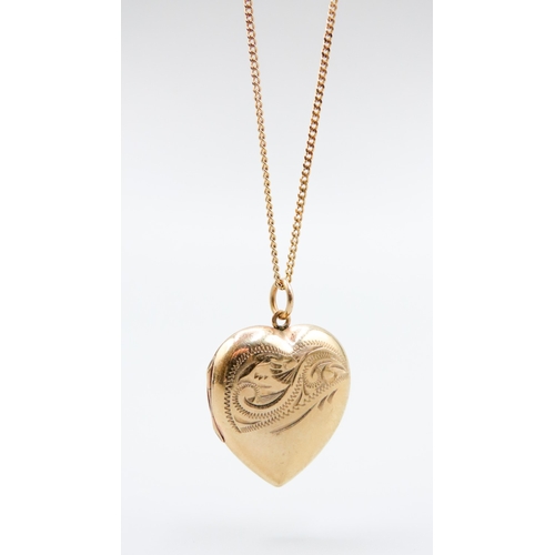 458 - 9 Carat Yellow Gold Heart Locket 2cm High Set on 9 Carat Yellow Gold Chain 50cm Long