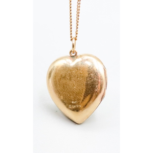 458 - 9 Carat Yellow Gold Heart Locket 2cm High Set on 9 Carat Yellow Gold Chain 50cm Long