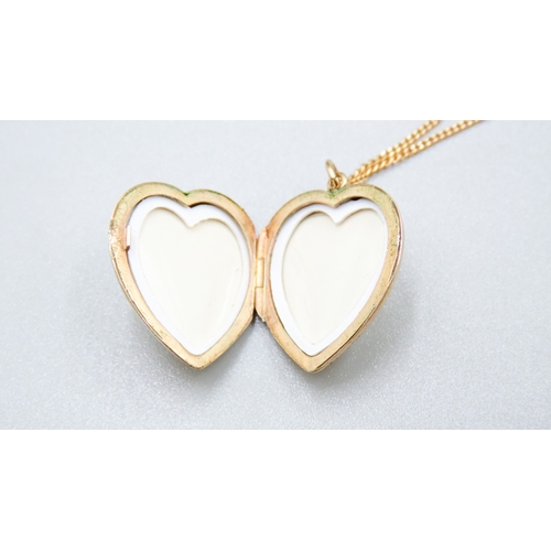 458 - 9 Carat Yellow Gold Heart Locket 2cm High Set on 9 Carat Yellow Gold Chain 50cm Long