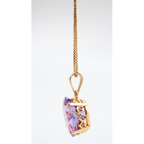 461 - Amethyst Single Stone Set Pendant Mounted in 18 Carat Yellow Gold 1.5cm High Set on 9 Carat Yellow G... 