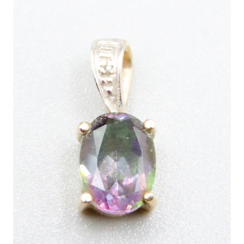 471 - Mystic Topaz and Diamond Set Pendant Mounted in 9 Carat Yellow Gold 1.5cm High