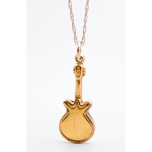 475 - 9 Carat Yellow Gold Guitar Pendant 2.5cm High Set on 9 Carat Yellow Gold Chain 44cm Long