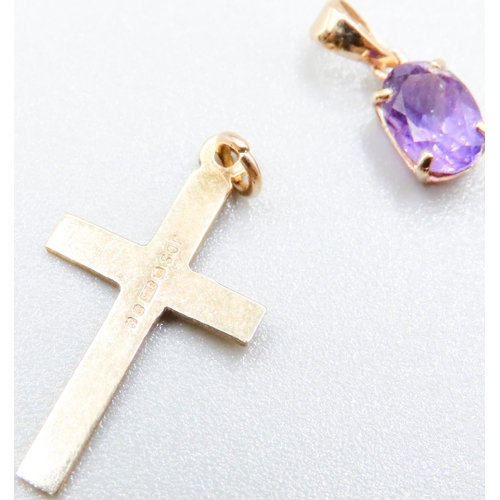 480 - 9 Carat Yellow Gold Amethyst Set Pendant with 9 Carat Yellow Gold Cross Pendant