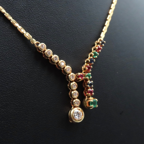 499 - 18 Carat Yellow Gold Diamond Sapphire Ruby and Emerald Set Ladies Necklace Finely Detailed  Approxim... 