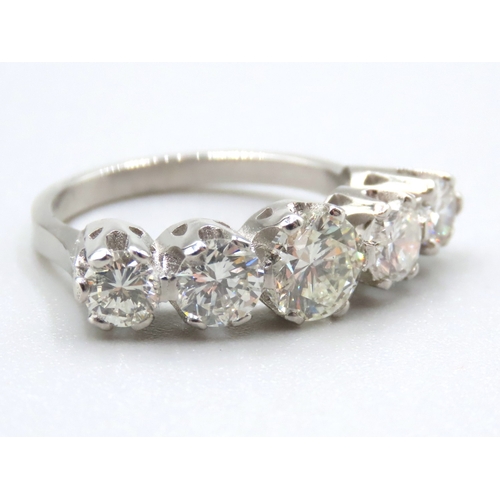 504 - Diamond Five Stone Ring Set in Platinum Total Diamond Carat Weight Approximately 3ct Centre Stone 1c... 