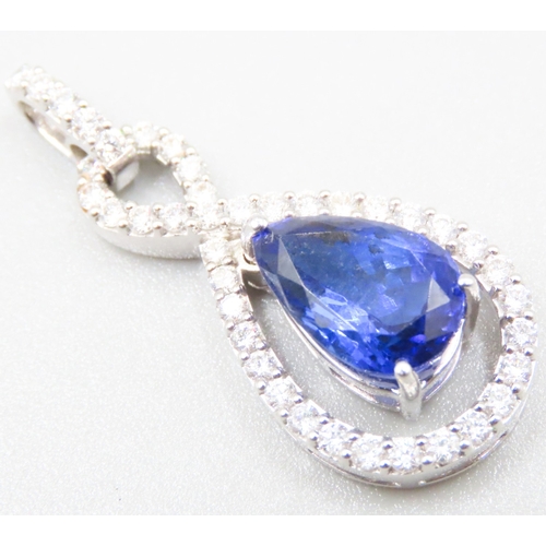 53 - Pear Cut AAA Tanzanite Set Pendant with Diamond Set Surround Mounted in 18 Carat White Gold Total Ta... 