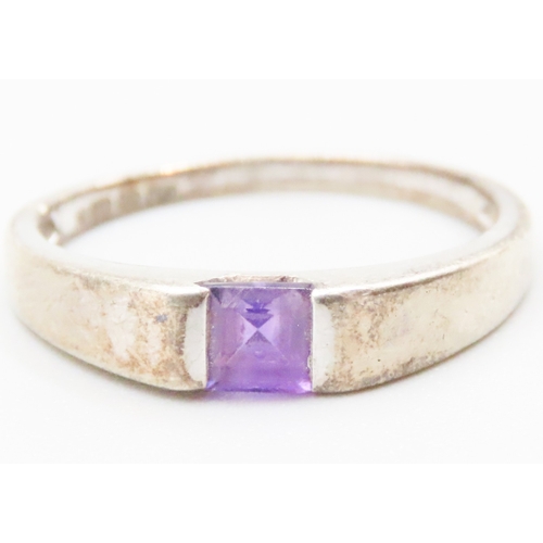 57 - Square Cut Amethyst Set Single Stone Ring Mounted in 9 Carat White Gold Ring Size P