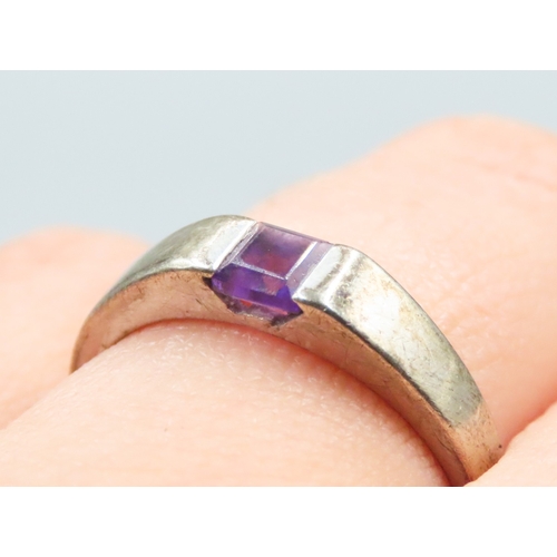 57 - Square Cut Amethyst Set Single Stone Ring Mounted in 9 Carat White Gold Ring Size P