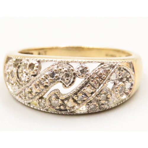 6 - Diamond Set Dome Form Ring Attractively Detailed Mounted in 9 Carat Yellow Gold Ring Size S