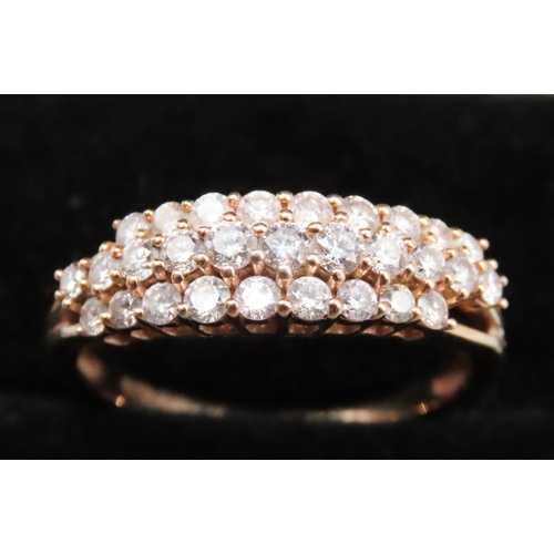 62 - Diamond Set Three Row Ring Mounted in 18 Carat Yellow Gold Ring Size T and a Half