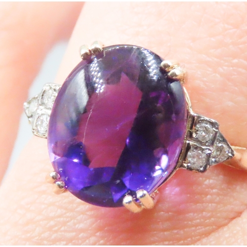 65 - Polished Violet Amethyst Double Prong Four Claw Set Ring Mounted in 9 Carat Yellow Gold Further Diam... 