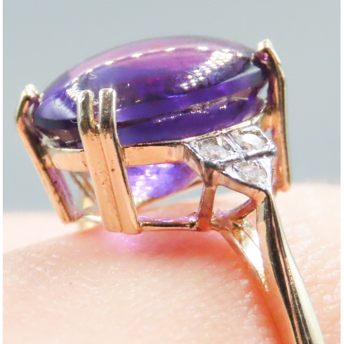 65 - Polished Violet Amethyst Double Prong Four Claw Set Ring Mounted in 9 Carat Yellow Gold Further Diam... 