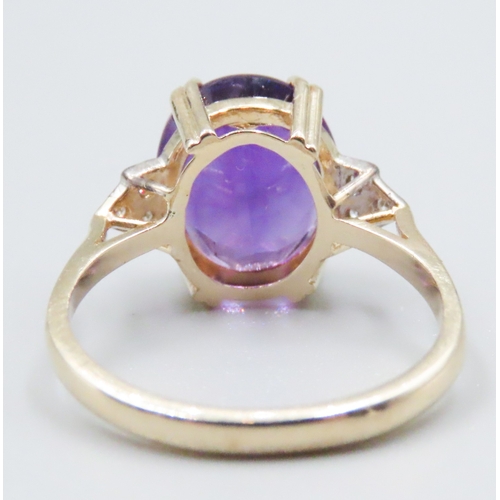 65 - Polished Violet Amethyst Double Prong Four Claw Set Ring Mounted in 9 Carat Yellow Gold Further Diam... 