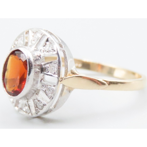 67 - Finely Detailed Orange Garnet and Diamond Set Ladies Ring Mounted in 9 Carat Yellow Gold Ring Size O... 