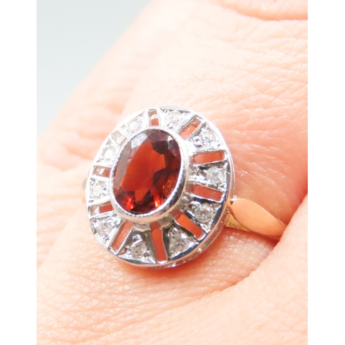 67 - Finely Detailed Orange Garnet and Diamond Set Ladies Ring Mounted in 9 Carat Yellow Gold Ring Size O... 