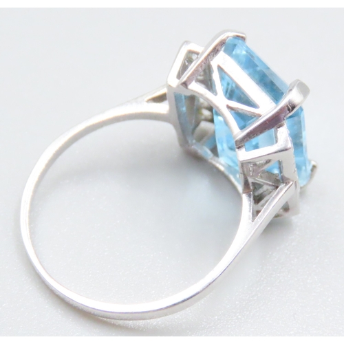 72 - Emerald Cut Sky Blue Topaz and Diamond Set Ring Mounted in 9 Carat White Gold Ring Size P and  Half ... 