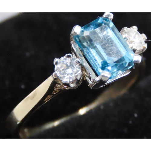 74 - Swiss Blue Topaz and Diamond Set Three Stone Ring Mounted in 9 Carat White Gold Ring Size O and a Ha... 